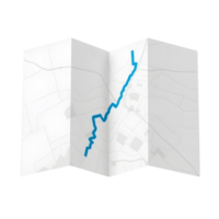 A folded paper map with a blue route isolated on transparent background png
