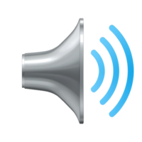 A silver speaker with sound waves isolated on transparent background png