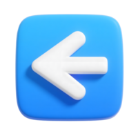 A white left arrow on a blue square isolated on transparent background png