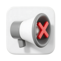 A white megaphone with a red cross isolated on transparent background png