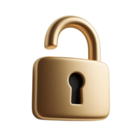An open golden padlock isolated on transparent background symbolizes freedom png