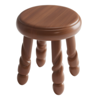A brown wooden stool with twisted legs isolated on transparent background png
