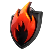 A black shield with a red fire emblem isolated on transparent background png