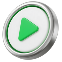 A green play button with a silver frame isolated on transparent background png