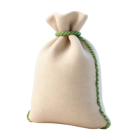 A tied burlap sack with green rope isolated on transparent background png