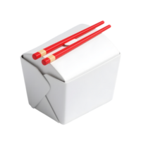 A white takeout box with red chopsticks isolated on transparent background png