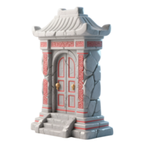 An ancient stone door with asian pagoda roof isolated on transparent background png