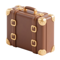 A brown vintage suitcase with gold accents isolated on transparent background png