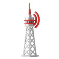 A gray and red communication tower isolated on transparent background png
