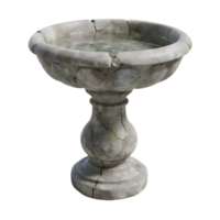 A cracked stone birdbath with water isolated on transparent background png