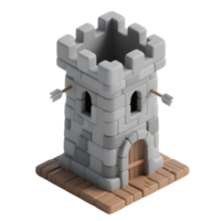 A gray stone castle tower with arrows isolated on transparent background png