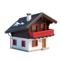 An alpine house with a red balcony isolated on transparent background png