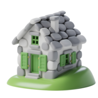 Cartoon stone house with green shutters isolated on transparent background png