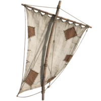 Old patched sail attached to a wooden mast isolated on transparent background png