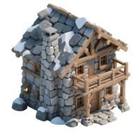 A stone cabin with snow isolated on transparent background png