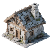 A small stone cottage with a chimney isolated on transparent background png