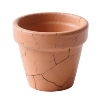 An empty cracked clay flowerpot isolated on transparent background png