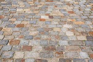 Cobblestone pavement creating a textured surface with warm tones photo