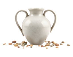 Elegant Ceramic Amphora with Pebbles on a Transparent Background png