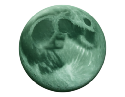 A luminescent green moon with detailed craters. png