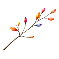 Colorful branch with leaves on transparent background png