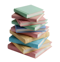 Stack of books minimalist 3D rendering in a soft and smooth renderer png