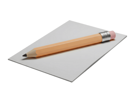 Yellow pencil on paper minimalist 3D rendering in a soft and smooth renderer png