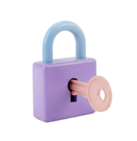 Padlock with a key minimalist 3D rendering in a soft and smooth renderer png