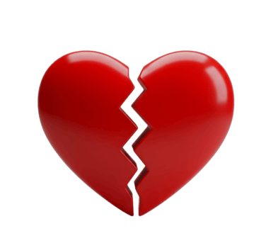 Red broken heart minimalist 3D rendering in soft and smooth renderer png