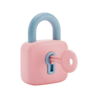 Padlock with a key minimalist 3D rendering in a soft renderer png