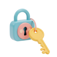 Padlock with a key minimalist 3D rendering in soft and smooth renderer png
