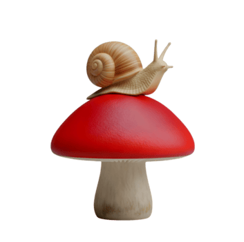 lumaca riposo su un' fungo minimalista 3d interpretazione nel morbido e liscio renderer png