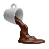 Spilled Coffee from White Cup Minimalist 3D Rendering in Soft And Smooth Renderer png