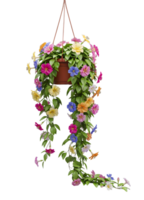 Hanging Basket with Cascading Colorful Flowers Minimalist 3D Rendering in Soft And Smooth Renderer png