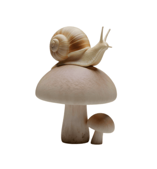 lumaca riposo su un' fungo minimalista 3d interpretazione nel un' morbido liscio renderer png