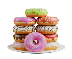 Stack of Colorful Donuts Minimalist 3D Rendering in Soft Smooth Renderer png