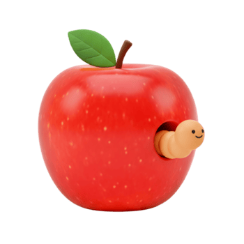 Worm in a Red Apple Minimalist 3D Rendering in a Soft And Smooth Renderer png