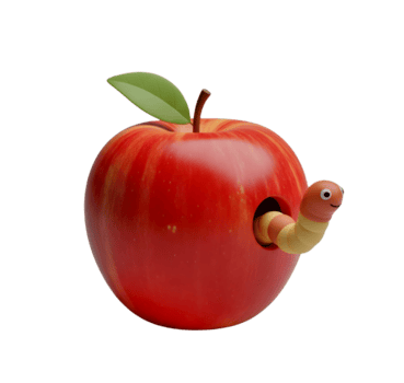 Worm in a Red Apple Minimalist 3D Rendering in Soft Smooth Renderer png