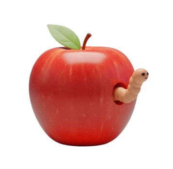 Worm in a Red Apple Minimalist 3D Rendering in a Soft Smooth Renderer png