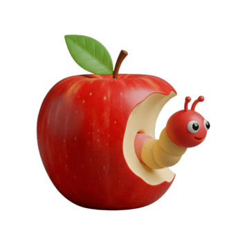Worm in a Red Apple Minimalist 3D Rendering And Smooth Renderer png
