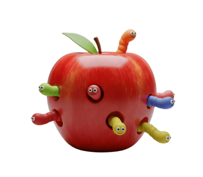 Worm in a Red Apple Minimalist 3D Rendering Soft And Smooth Renderer png
