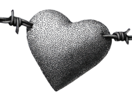 Heart Wrapped In Barbed Wire. Symbol Of Love And Pain In Retro Illustration Isolated On Transparent Background png
