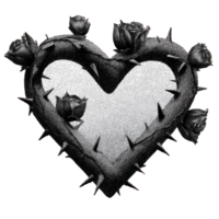 Heart-Shaped Thorny Vine With Roses In Vintage Dot. Symbol Of Love And Pain Illustration Isolated On Transparent Background png