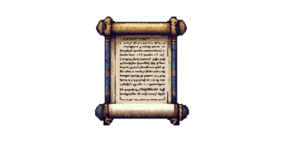 Pixel Art Scroll With Ancient Text. Retro Gaming And Fantasy Adventure Theme Isolated On Transparent Background png