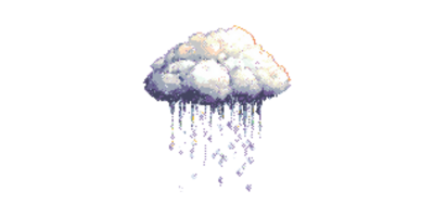Pixel Art Cloud With Rain Droplets. Retro Weather Illustration In Pixelated Style Isolated On Transparent Background png