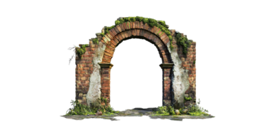 Ancient Brick Archway With Moss And Vegetation. Historical Architecture And Nature Integration Isolated On Transparent Background png
