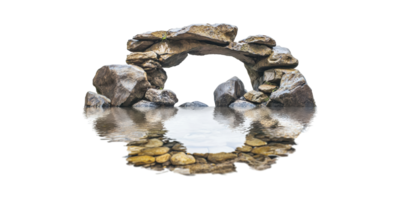 Stone Arch Over Water With Reflection. Natural Rock Formation And Tranquil Scene Isolated On Transparent Background png