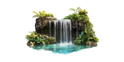 Tropical Waterfall With Lush Greenery. Nature'S Serenity And Tranquility Isolated On Transparent Background png