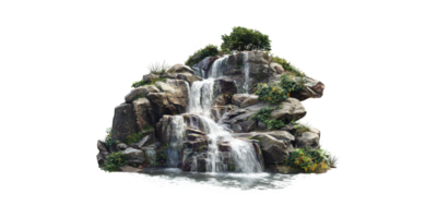 Rocky Waterfall With Lush Greenery. Nature'S Serenity And Tranquility Isolated On Transparent Background png