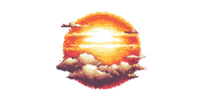 Pixel Art Sunset With Clouds. Retro Aesthetic And Nostalgic Digital Design Isolated On Transparent Background png